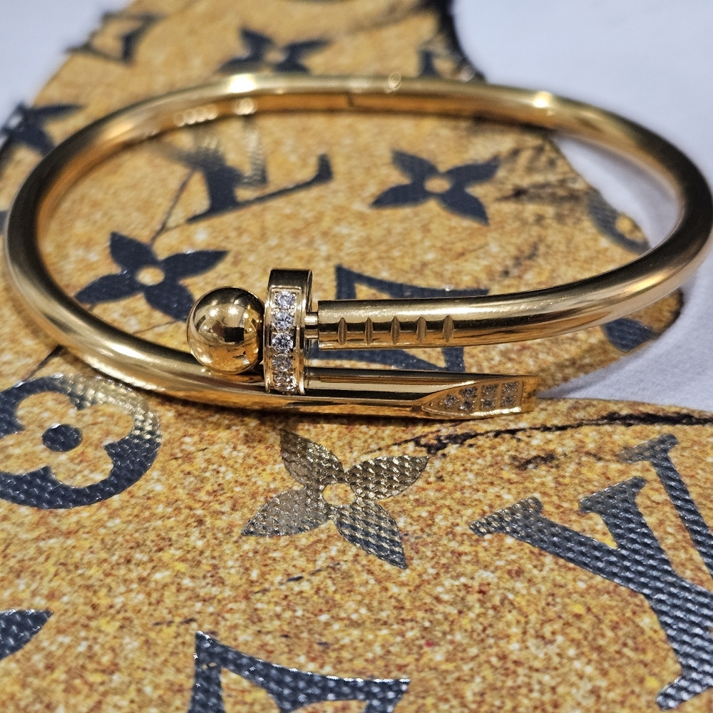 Gold-Tone Nail-Style Bangle Bracelet with Crystal Accents
